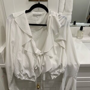 Nordstrom Cream Ruffle Tie Blouse